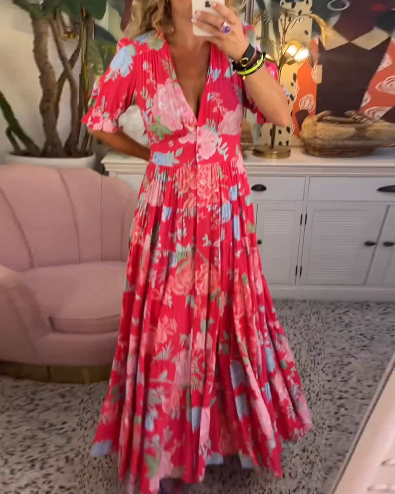 Vestido com bolso e decote em V com estampa floral