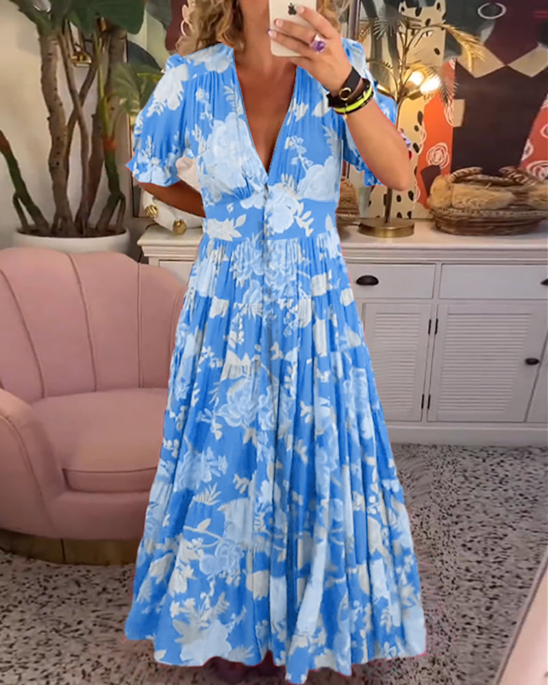 Vestido com bolso e decote em V com estampa floral