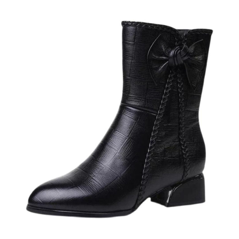 Bella® Bota feminina de couro aveludada para o inverno