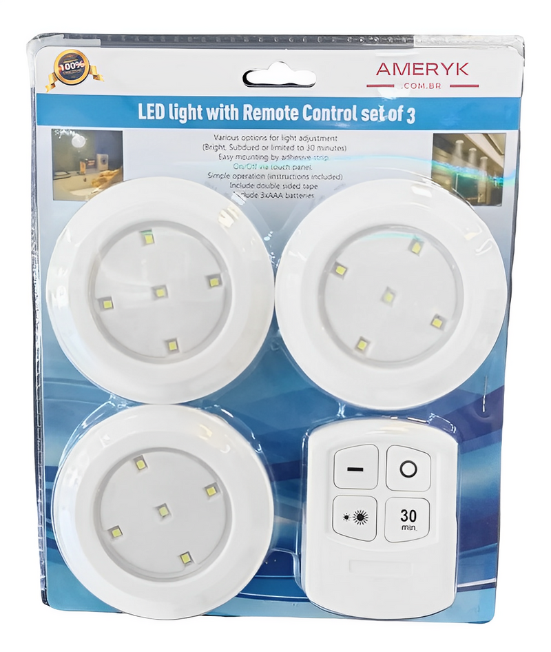 Kit 3 Lâmpadas de Led Ameryk - Sem fio com Controle Remoto